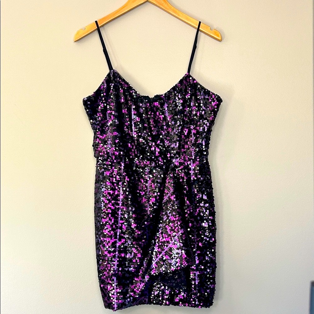 Parker Joanie Sequined Mini‎ Dress Size 6 Purple Black